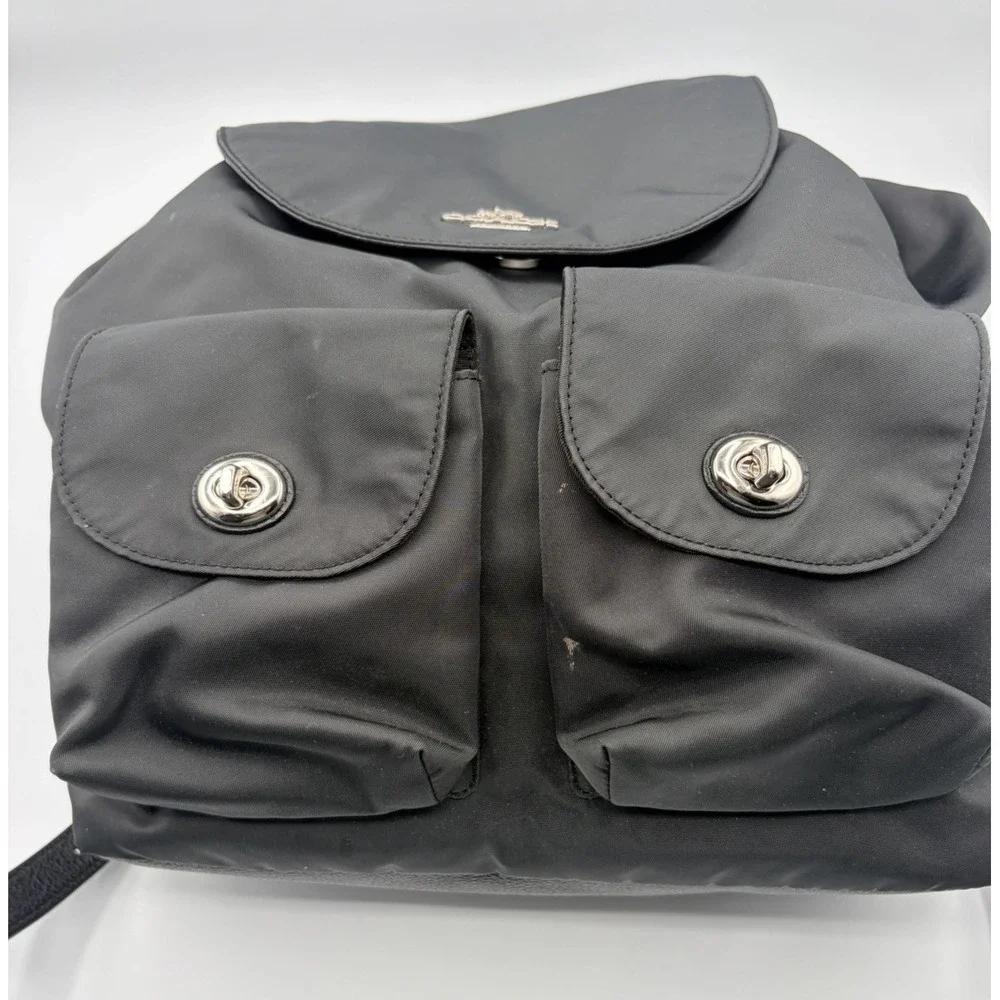 Auth COACH Nylon Leather Trim Bucket Mouth Backpack F58814 Black Good Pre Owned